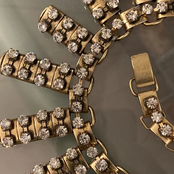 J CREW - necklace: gold tone w asymmetrical chunks & rhinestones throughout - Picture 10 of 16